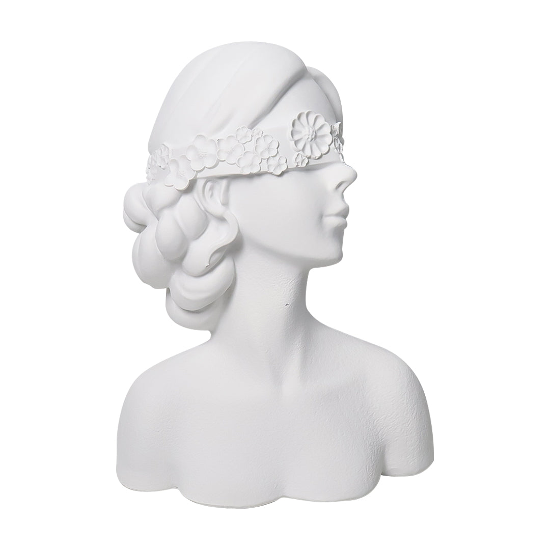 SOGA 36cm White Resin Sculpture Blindfold Lady Bust Design for Home Decor