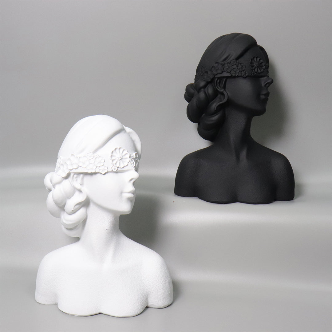 SOGA 36cm Black Resin Sculpture Blindfold Lady Bust Design for Home Decor