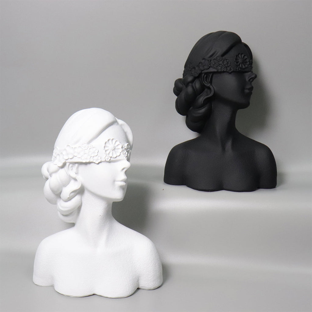 SOGA 36cm White Resin Sculpture Blindfold Lady Bust Design for Home Decor
