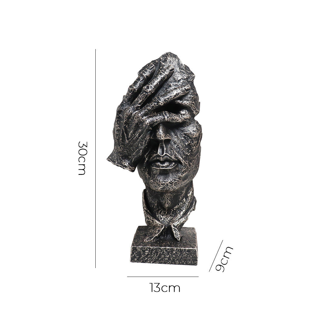 SOGA 30cm Black Resin Sculpture Covered Eyes Face Design Modern Art for Home Decor