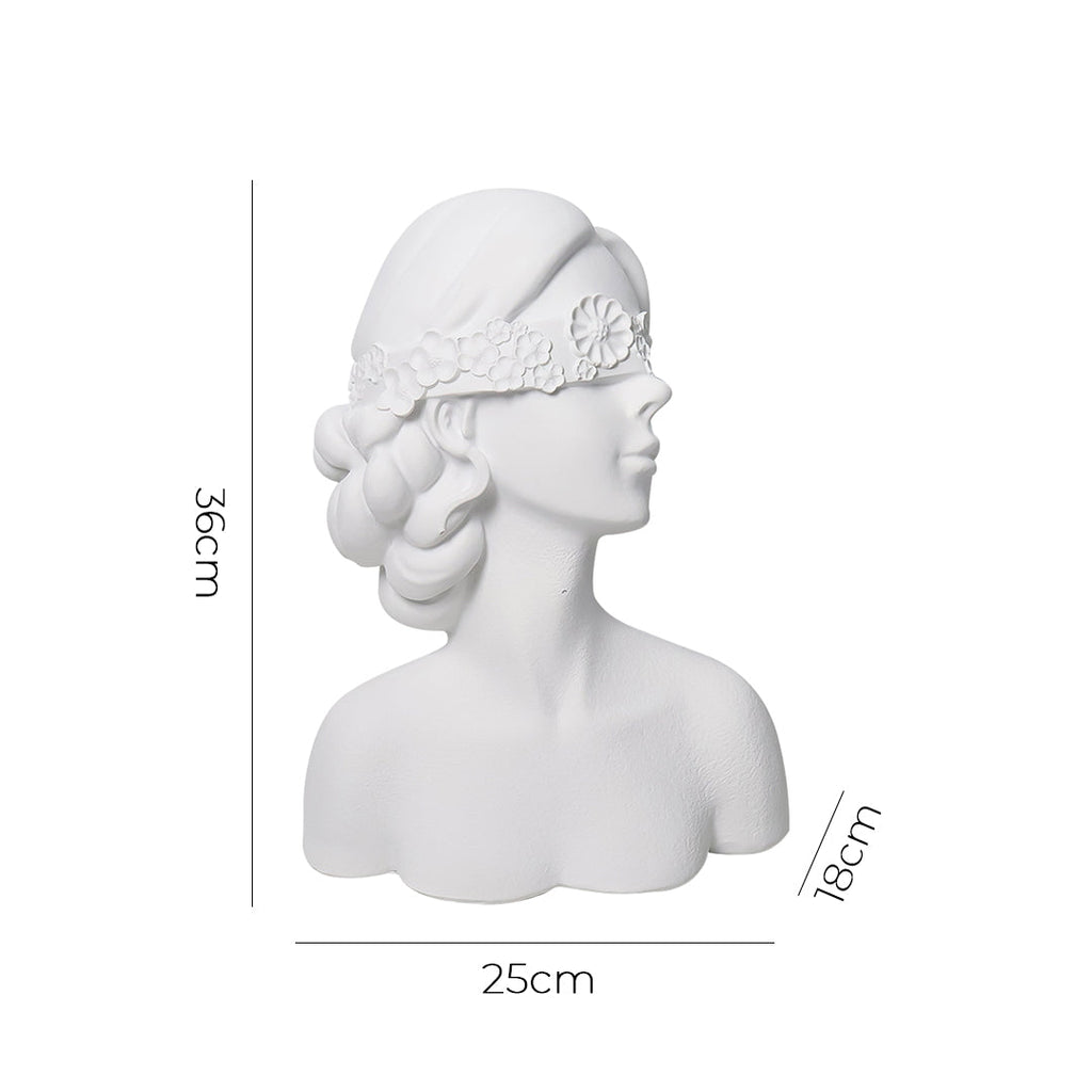 SOGA 36cm White Resin Sculpture Blindfold Lady Bust Design for Home Decor