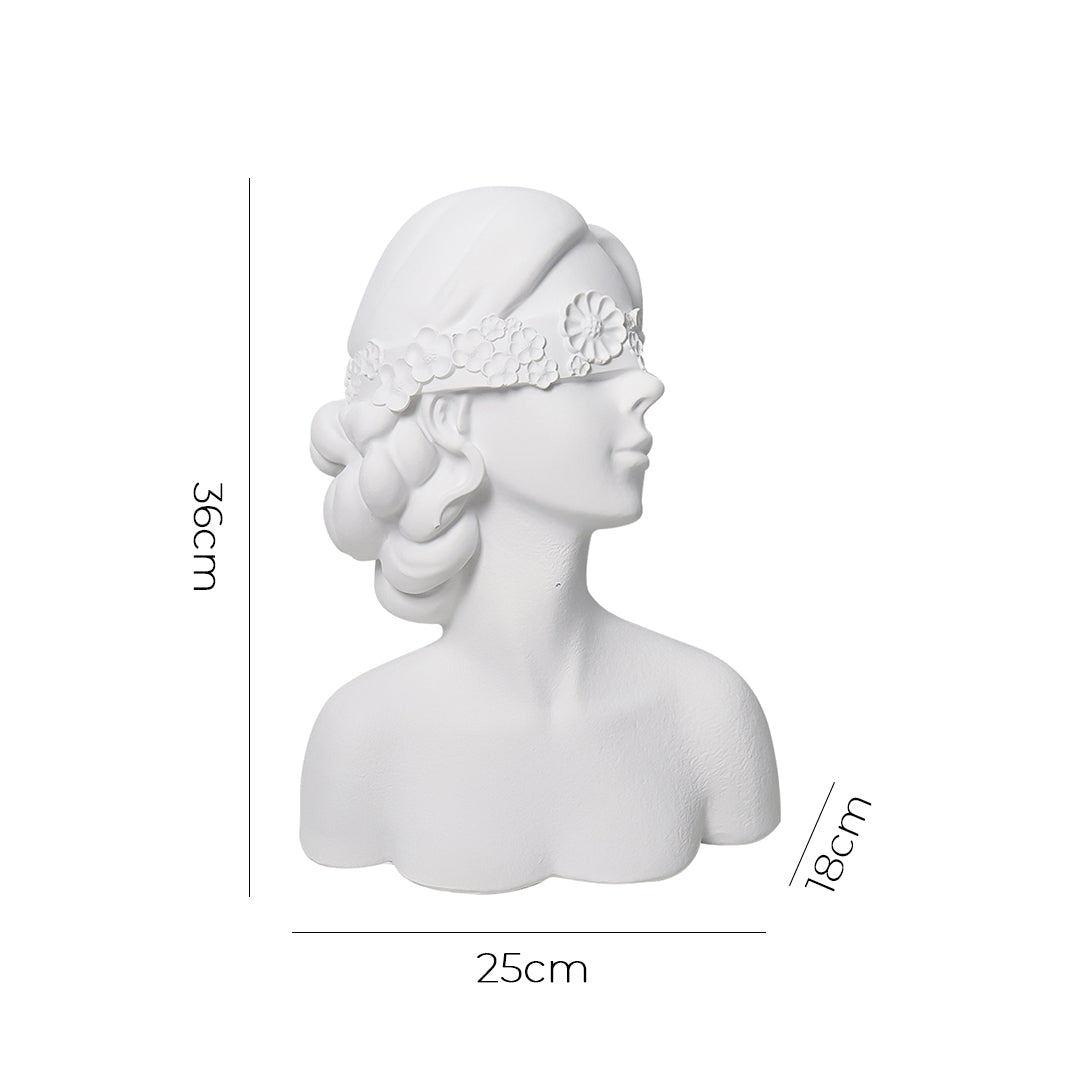 SOGA 36cm White Resin Sculpture Blindfold Lady Bust Design for Home Decor