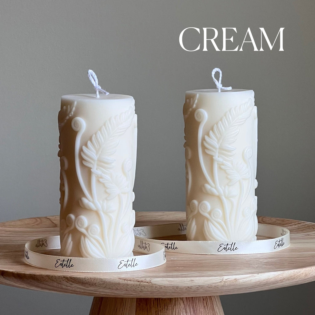 Fern Pillar Soy Candle: Sculptural Plant Design, Minimal Home Decor