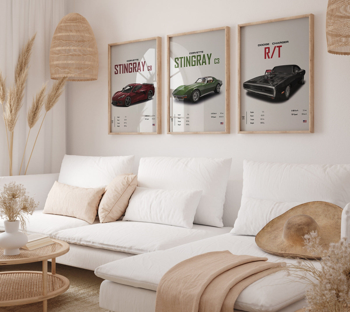 Poster Sportwagen CORVETTE Stingray C8 C3 DODGE CHARGER RTSportauto · Geschenk für ihn · Wohnzimmmer & Büro · Wand Deko · Print ohne Rahmen