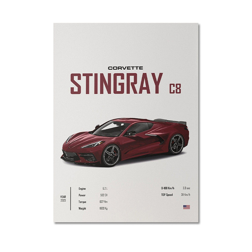 Poster Sportwagen CORVETTE Stingray C8 C3 DODGE CHARGER RTSportauto · Geschenk für ihn · Wohnzimmmer & Büro · Wand Deko · Print ohne Rahmen