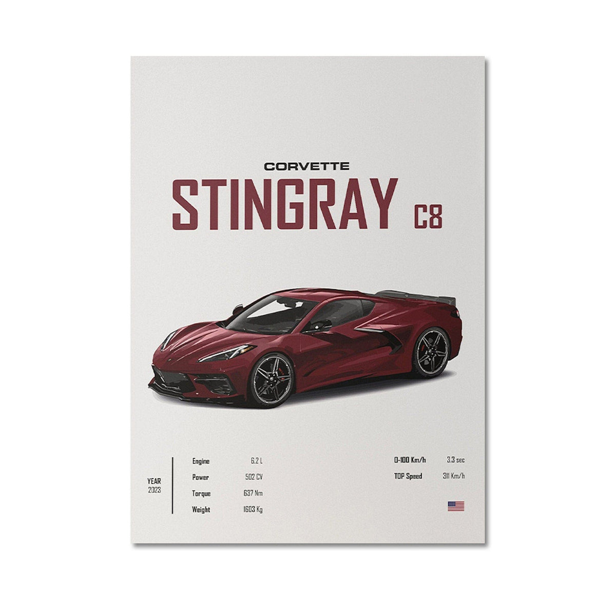 Poster Sportwagen CORVETTE Stingray C8 C3 DODGE CHARGER RTSportauto · Geschenk für ihn · Wohnzimmmer & Büro · Wand Deko · Print ohne Rahmen