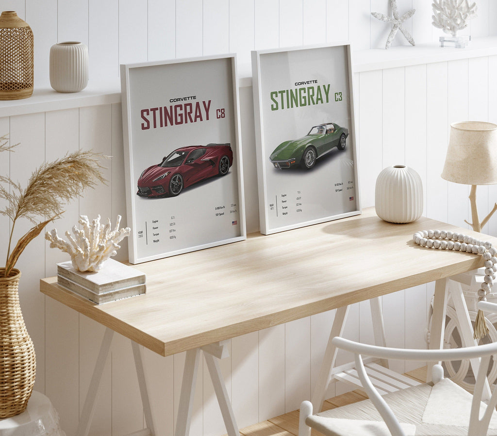 Poster Sportwagen CORVETTE Stingray C8 C3 DODGE CHARGER RTSportauto · Geschenk für ihn · Wohnzimmmer & Büro · Wand Deko · Print ohne Rahmen