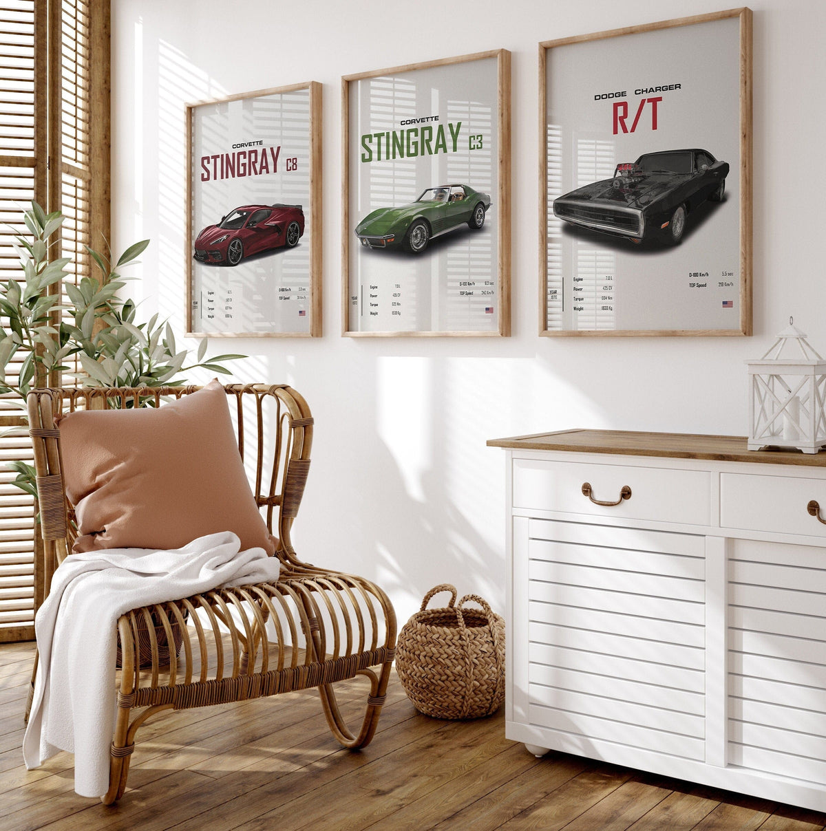 Poster Sportwagen CORVETTE Stingray C8 C3 DODGE CHARGER RTSportauto · Geschenk für ihn · Wohnzimmmer & Büro · Wand Deko · Print ohne Rahmen
